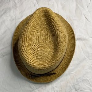 Straw Fedora Hat with Metal Accent EUC